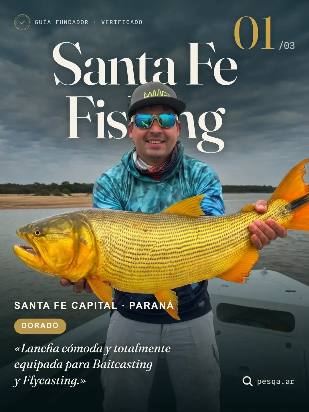 Publicación de @pesqa.ar: Santa Fe Fishing, guía de Santa Fe Capital, con un dorado en la lancha.